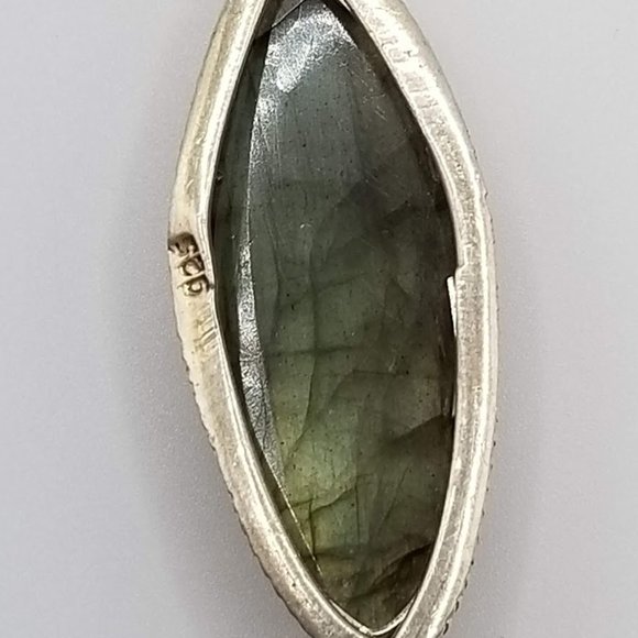 Sterling Silver Green Labrodorite Pendant on Sterling Rope Chain Necklace - Picture 3 of 6